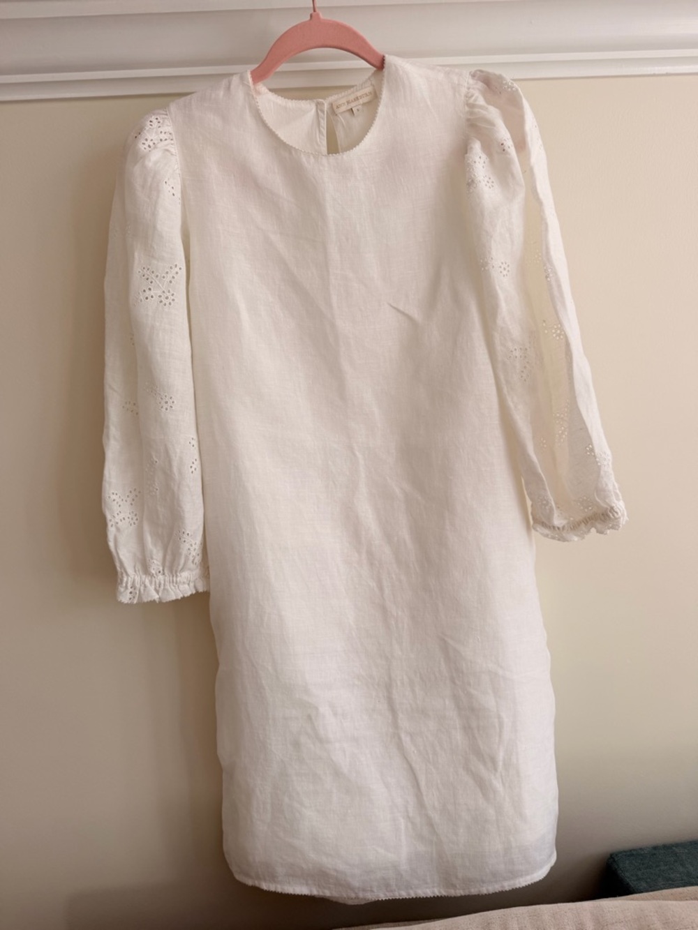 ANN MASHBURN white  Eyelet Long-Sleeve Shift Dress